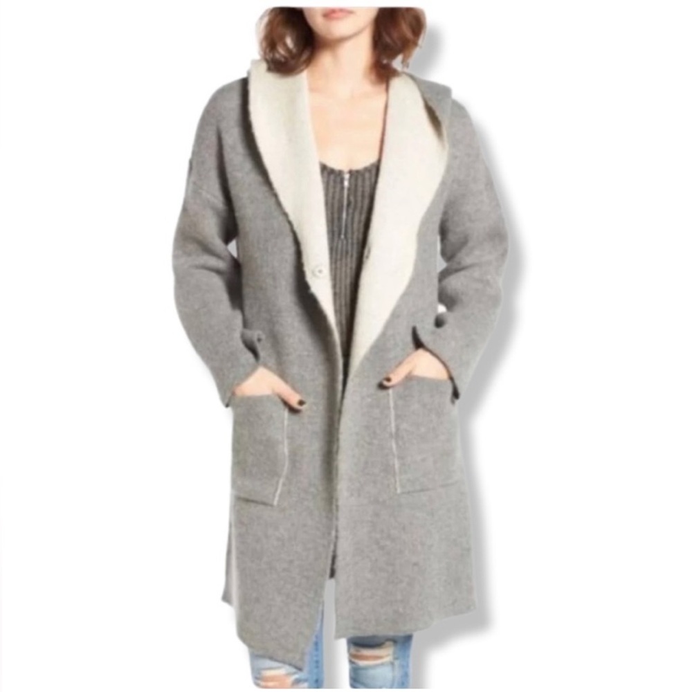 Blank NYC Chill Pill Grey Wool Blend Hooded Oversized Cardigan Size S